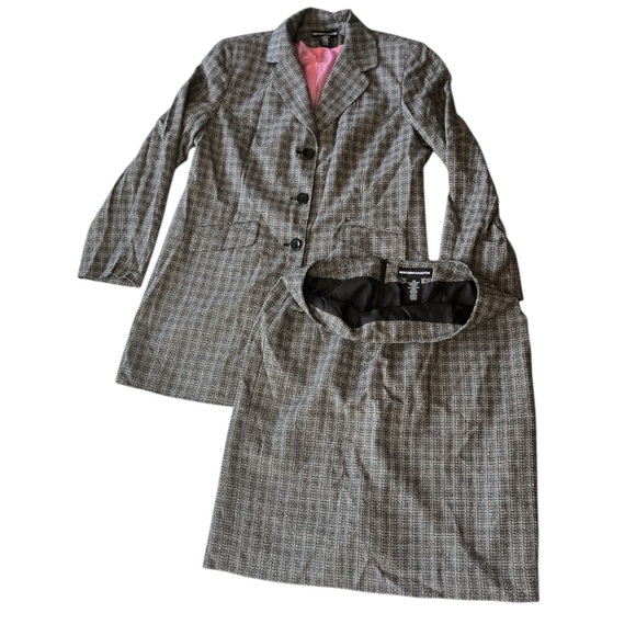 Vintage Norton McNaughton Gray Pink Blazer Matching 2 Piece Suit with Skirt - Picture 1 of 12